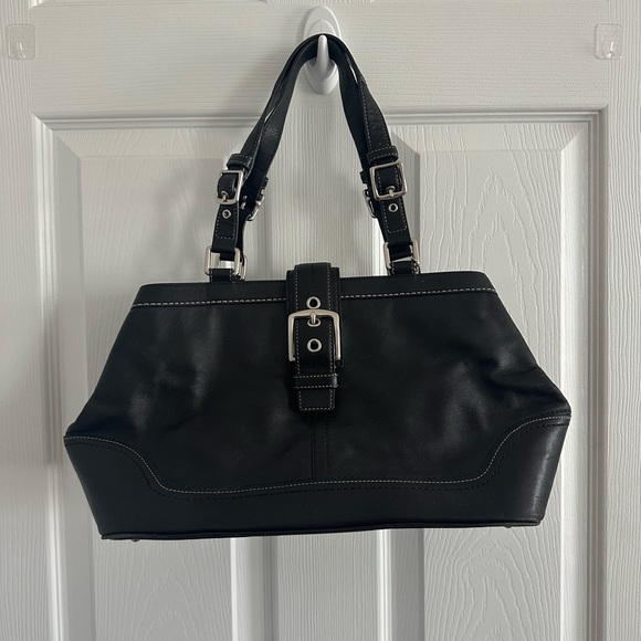 Coach | Bags | Coach Hampton Black Leather Satchel Handbag